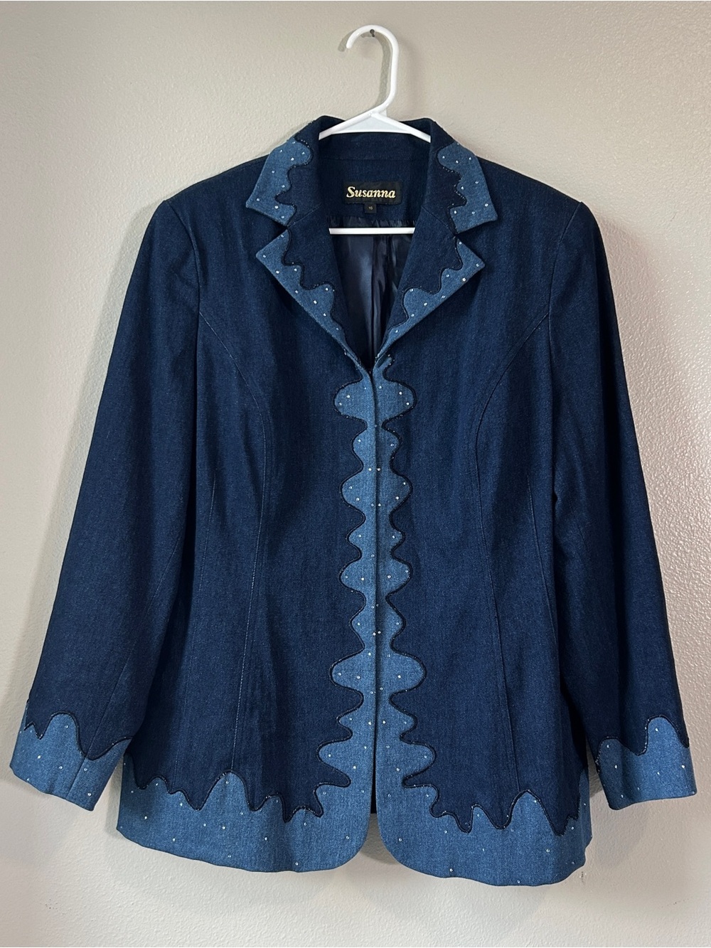 Susanna rhinestone funky vintage denim blazer jacket 16